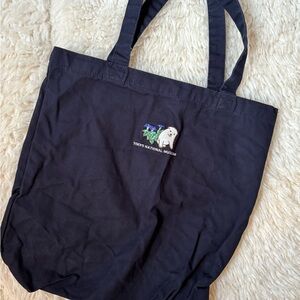 Tokyo National Museum Embroidered Black Tote with Morning Glories